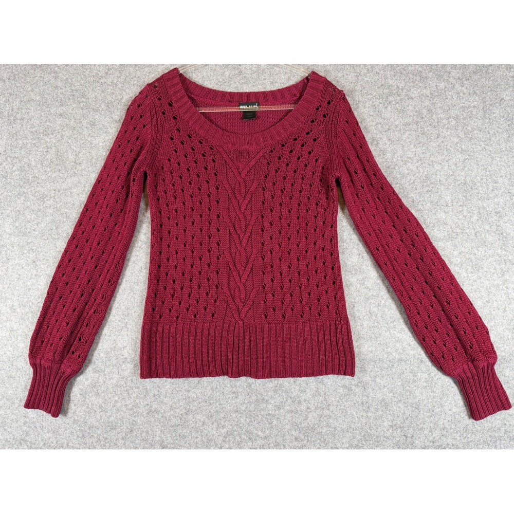 Wet Seal Sweater Womens Large Burgundy Excellent Vintage Y2K Pointelle Knit